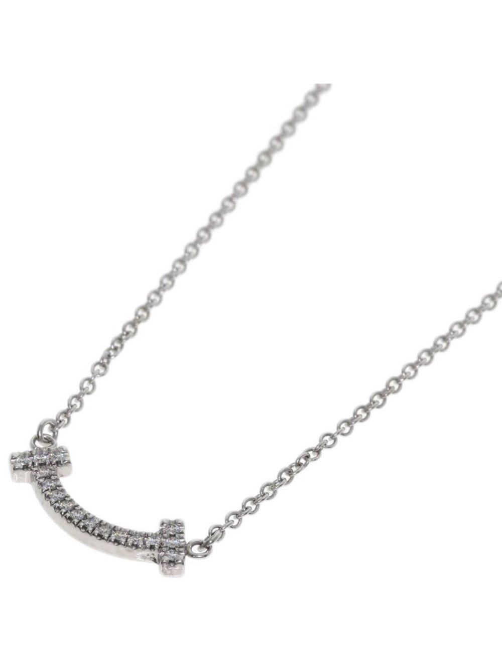 Tiffany & Co T Smile Mini Diamond Necklace 18K White Gold